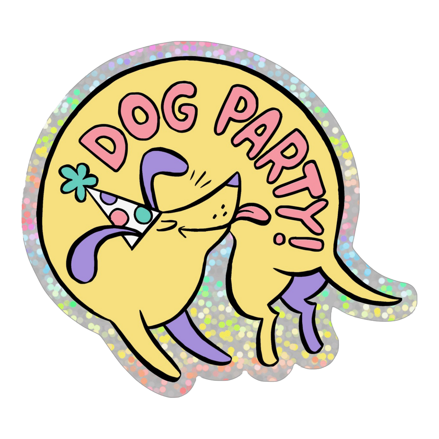 Dog Party Glitter Sticker
